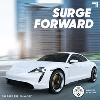 Sharper image Porsche Taycan Turbo S Remote Control Electric Car With LED Lights and USB-C Charging Station