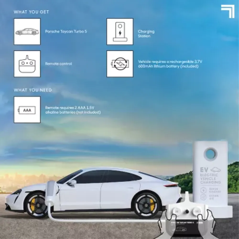 Sharper image Porsche Taycan Turbo S Remote Control Electric Car With LED Lights and USB-C Charging Station