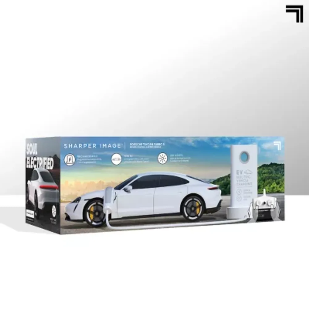 Sharper image Porsche Taycan Turbo S Remote Control Electric Car With LED Lights and USB-C Charging Station