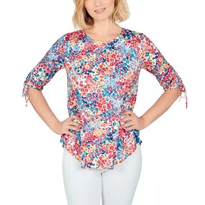 Larky Lark Womens Plus Round Neck Elbow Sleeve T-Shirt