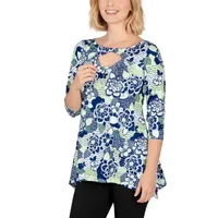 Larky Lark Womens Keyhole Neck 3/4 Sleeve T-Shirt