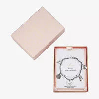 Footnotes Love Crystal Pure Silver Over Brass Stainless Steel 8 Inch Rolo Heart Moon Charm Bracelet