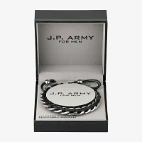 J.P. Army For Men Leather Link Stainless Steel Bolo Bracelet