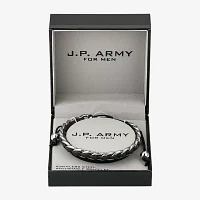 J.P. Army For Men Brown Leather Link Stainless Steel Bolo Bracelet