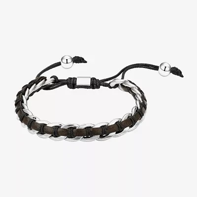 J.P. Army For Men Brown Leather Link Stainless Steel Bolo Bracelet