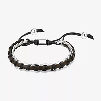 J.P. Army For Men Brown Leather Link Stainless Steel Bolo Bracelet