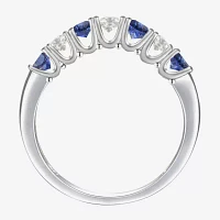 Gemstone & Lab-Created White Sapphire Sterling Silver Band