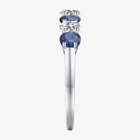 Gemstone & Lab-Created White Sapphire Sterling Silver Band