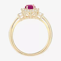 Gemstone & 1/4 C.T. T.W. Diamond 10K Gold Oval Halo Cocktail Ring