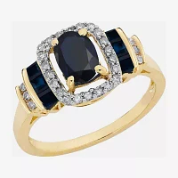 Genuine Gemstone & 1/7 CT. T.W. Diamond 10K Gold Oval Cocktail Ring