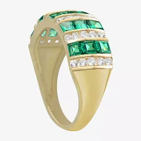 Womens Lab Created Green Emerald 14K Gold Over Silver Cocktail Ring