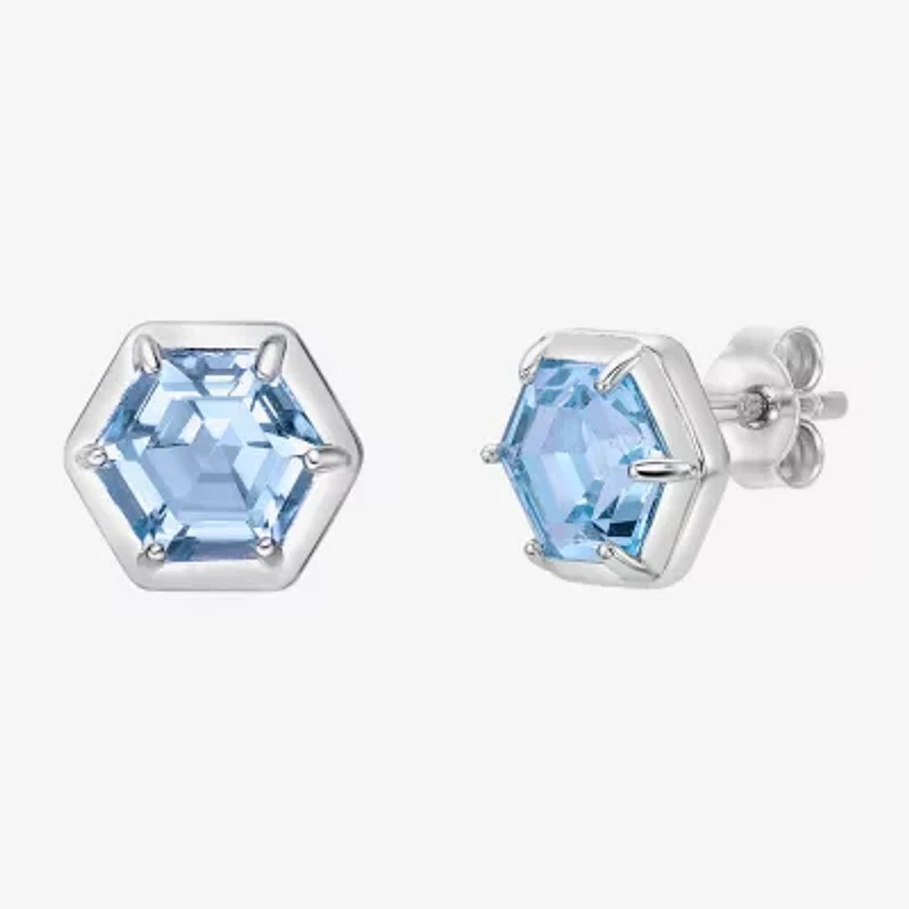 Genuine Blue Topaz Sterling Silver 8mm Stud Earrings