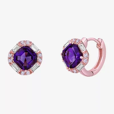 Genuine Purple Amethyst 18K Rose Gold Over Silver 11mm Stud Earrings