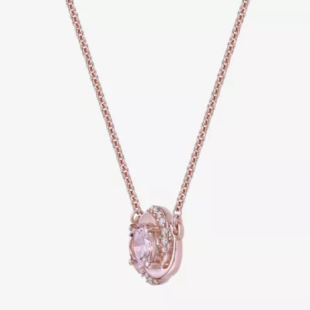 Womens Genuine Pink Morganite 10K Rose Gold Pendant Necklace