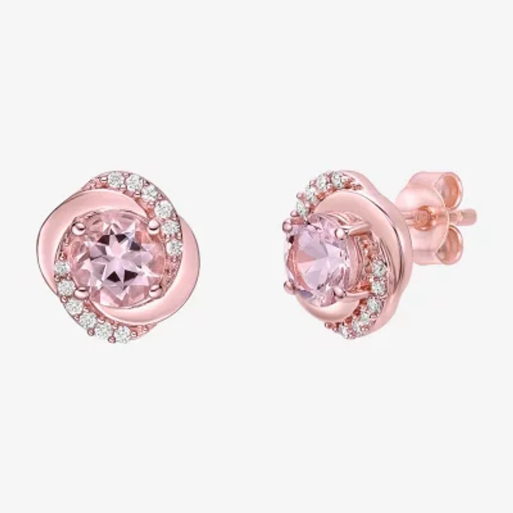 Genuine Pink Morganite 10K Rose Gold 9mm Stud Earrings