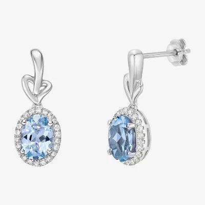 Genuine Blue Aquamarine 10K White Gold Oval Drop Earrings