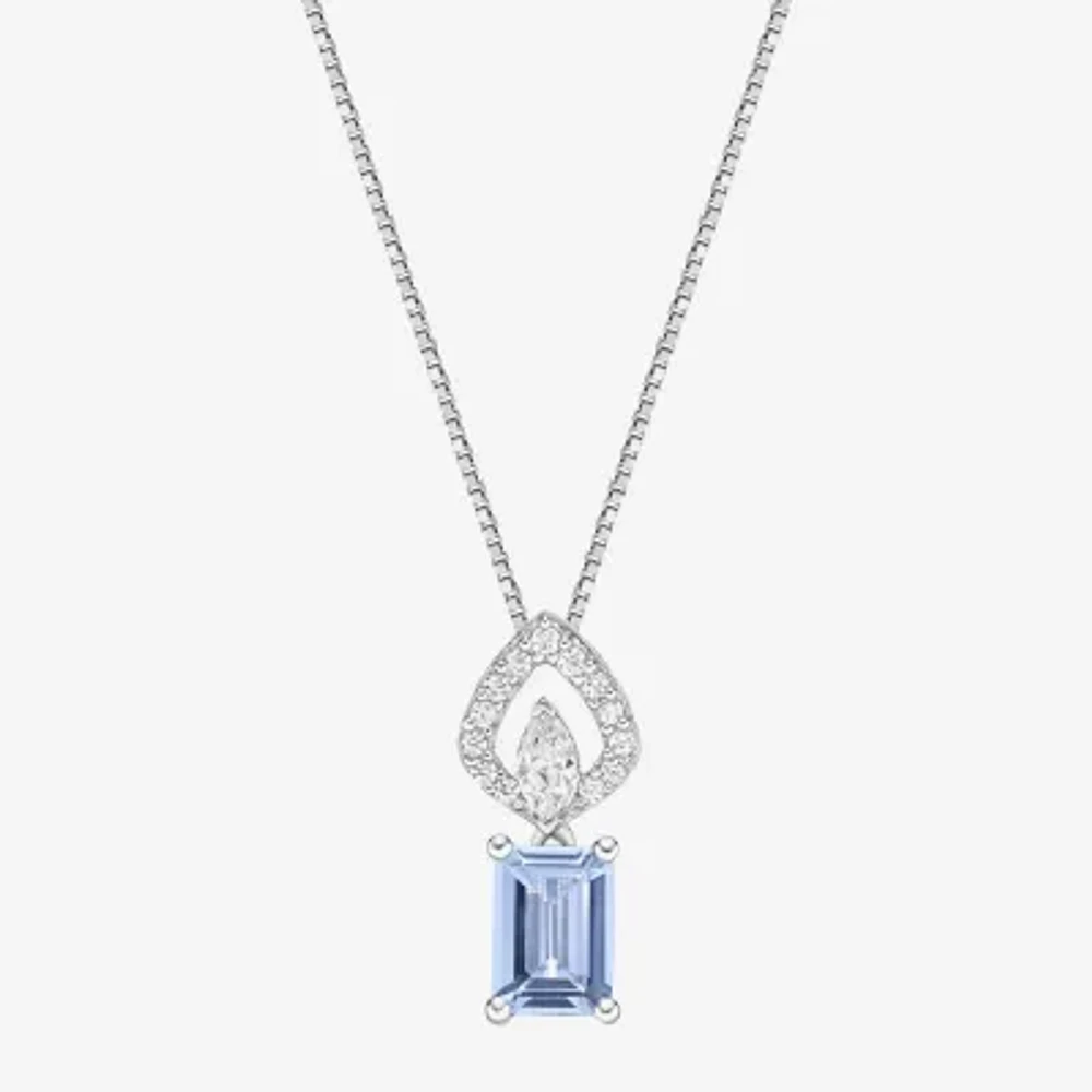 Womens Genuine Blue Aquamarine 10K White Gold Pendant Necklace