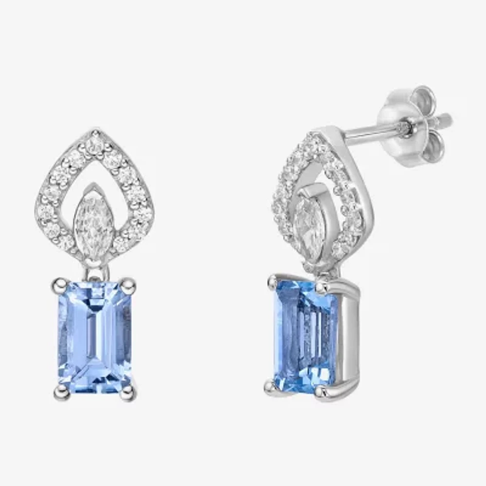 Genuine Blue Aquamarine 10K White Gold Drop Earrings