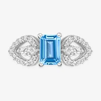 Womens Genuine Blue Aquamarine 10K White Gold Cocktail Ring