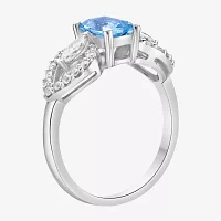 Womens Genuine Blue Aquamarine 10K White Gold Cocktail Ring