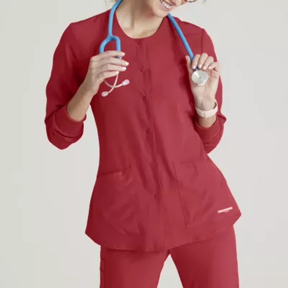Skechers Sk401 Stability 2-Pocket Crewneck Snap-Front Warm-Up Womens Tag Free Stretch Fabric Moisture Wicking Scrub Jackets