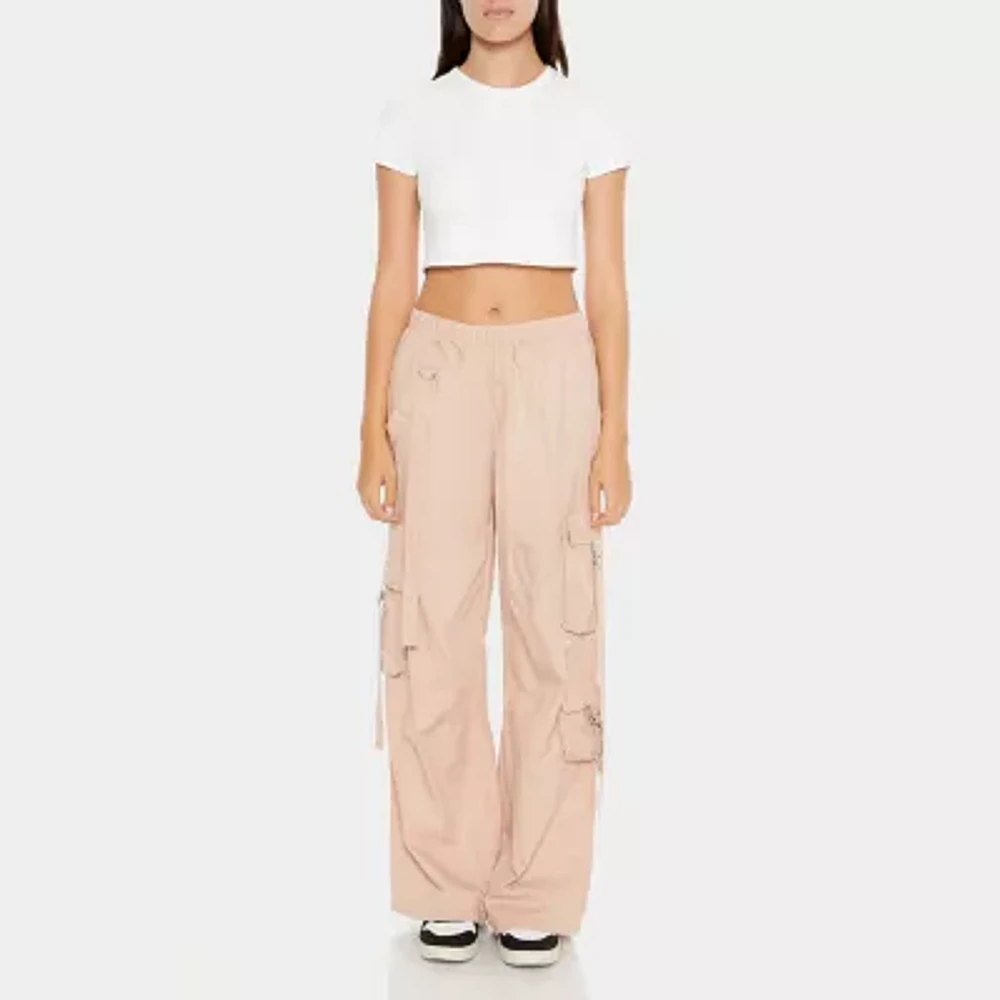 Forever 21 Cotton Utility Wide Leg Womens Mid Rise Straight Cargo Pant-Juniors