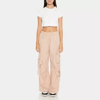 Forever 21 Cotton Utility Wide Leg Womens Mid Rise Straight Cargo Pant-Juniors