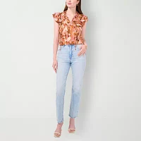 Sam And Jess Womens Split Tie Neck Short Sleeve Blouse