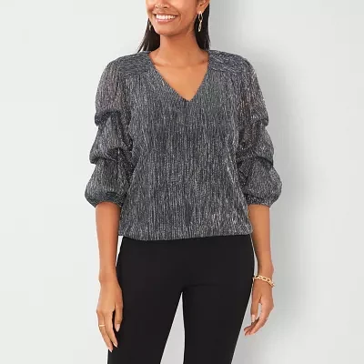 Sam And Jess Womens V Neck 3/4 Sleeve Blouse