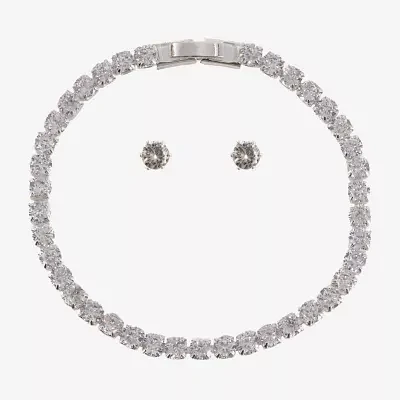 Sparkle Allure Light Up Box Womens Simulated Cubic Zirconia Pure Silver Over Brass Round 2-pc. Jewelry Set