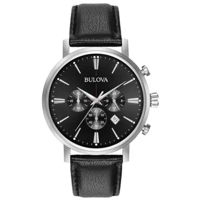 Bulova Mens Chronograph Black Leather Strap Watch 96b262