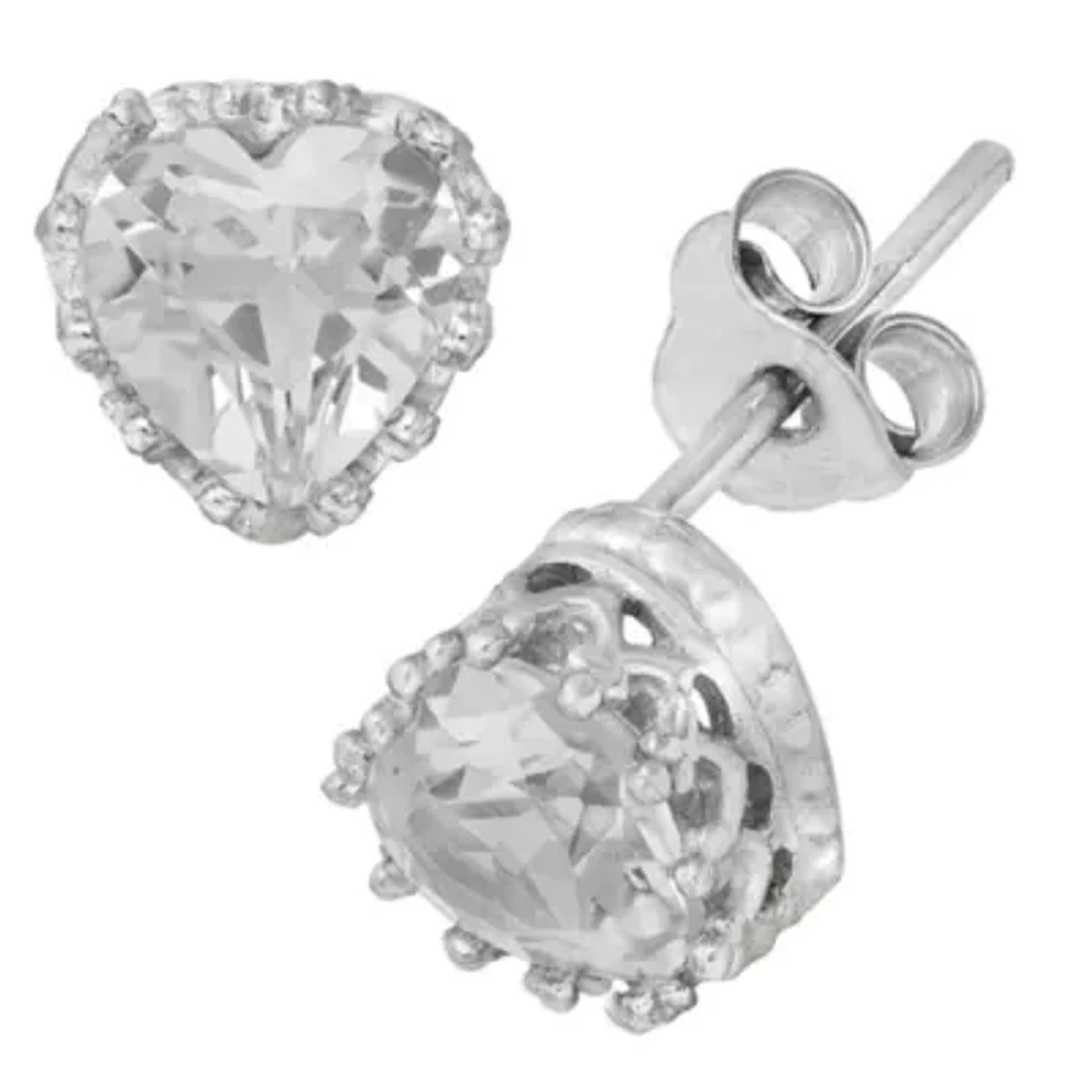 Sterling Silver Lab Created White Sapphire Crown Earrings