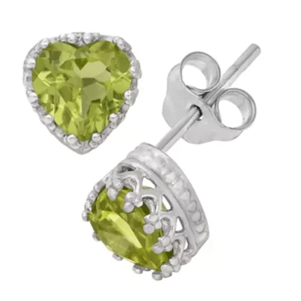 Sterling Silver Genuine Green Peridot Crown Earrings