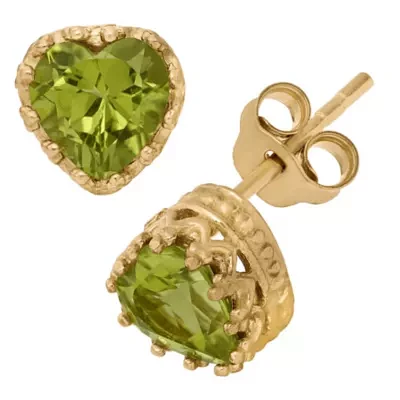 14K Gold Over Sterling Silver Genuine Green Peridot Crown Earrings