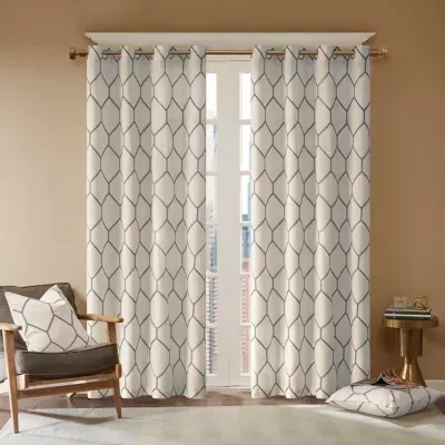 Madison Park Asher Metallic Embroidered Light-Filtering Grommet Top Single Curtain Panel