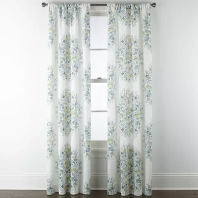 Home Expressions Pippa Aqua Floral Rod Pocket Light-Filtering Set of 2 Curtain Panels