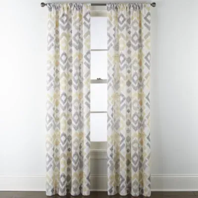 Home Expressions Sierra Ikat Yellow And Gray Rod Pocket Light-Filtering Set of 2 Curtain Panel