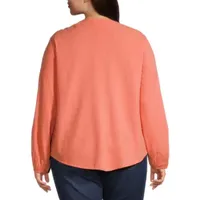 St. John's Bay Plus Womens Long Sleeve Regular Fit Button-Down Shirt