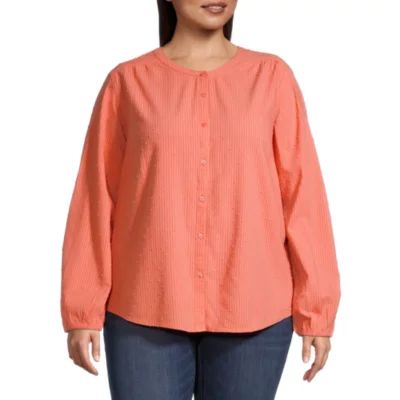 St. John's Bay Plus Womens Long Sleeve Regular Fit Button-Down Shirt