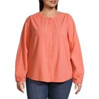 St. John's Bay Plus Womens Long Sleeve Regular Fit Button-Down Shirt