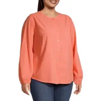 St. John's Bay Plus Womens Long Sleeve Regular Fit Button-Down Shirt