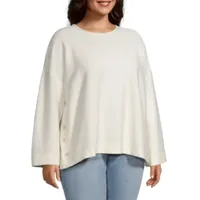 St. John's Bay Plus Side Button Womens Crew Neck Long Sleeve Tunic Top