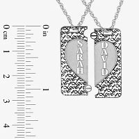 "Love" Personalized Sterling Silver 2-pc. Couples Name Broken Heart Dog Tag Pendant Necklace Set