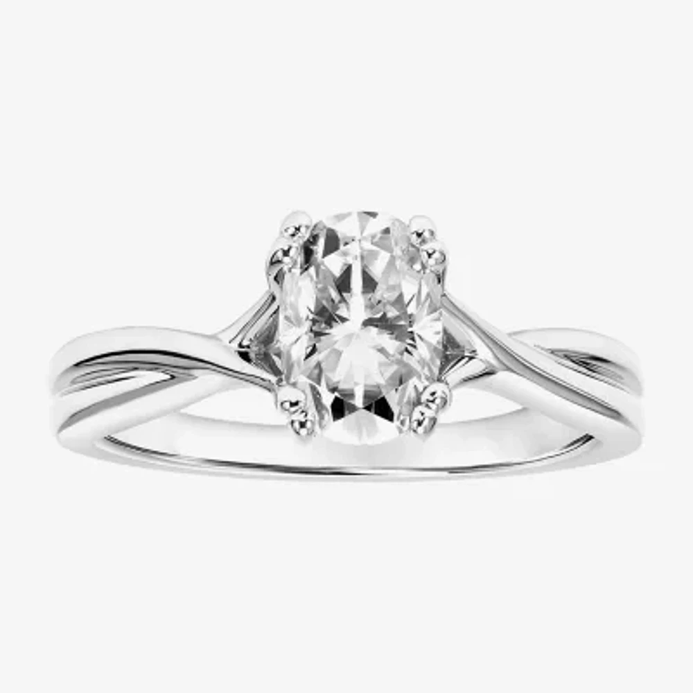Womens 1 CT. T.W. Lab Created White Moissanite Sterling Silver Oval Engagement Ring