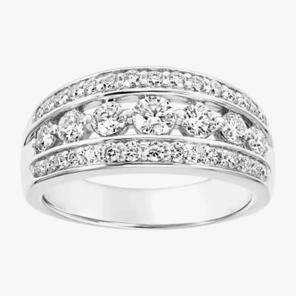 9M 1 CT. Lab Created White Moissanite Sterling Silver Round Anniversary Band
