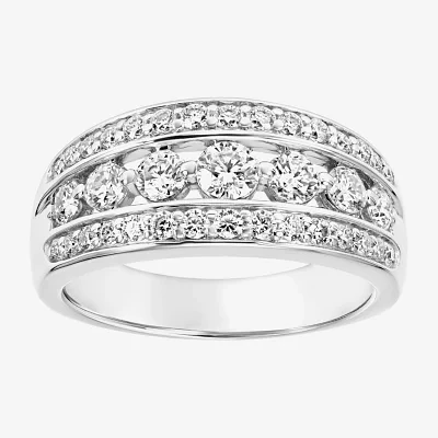 9M 1 CT. Lab Created White Moissanite Sterling Silver Round Anniversary Band