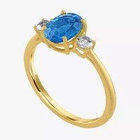 Gemstone 10K Gold 3-Stone Oval Cocktail Ring