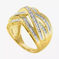 Womens 1 CT. T.W. Natural White Diamond 10K Gold Crossover Cocktail Ring