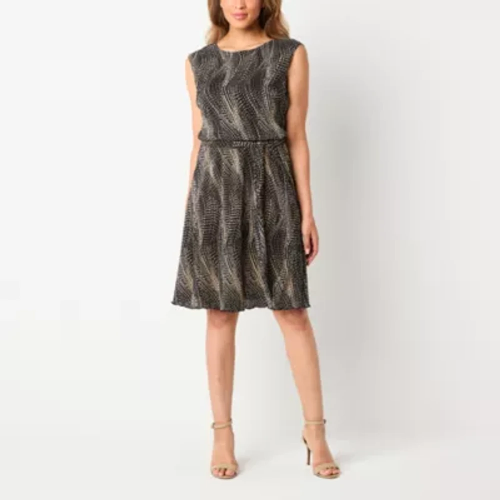 Connected Apparel Womens Sleeveless Abstract Fit + Flare Dress