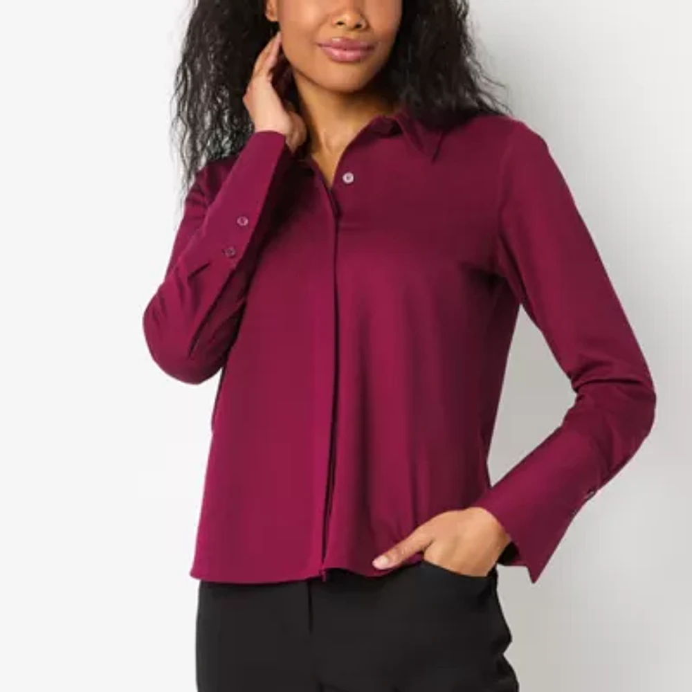 Liz Claiborne Cuffed Womens Long Sleeve Button-Down Shirt